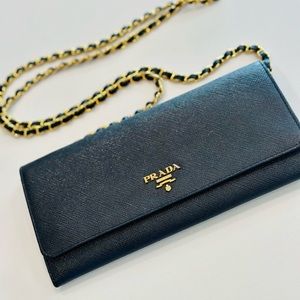 Large Saffiano Leather Wallet with Detachable Shoulder Strap